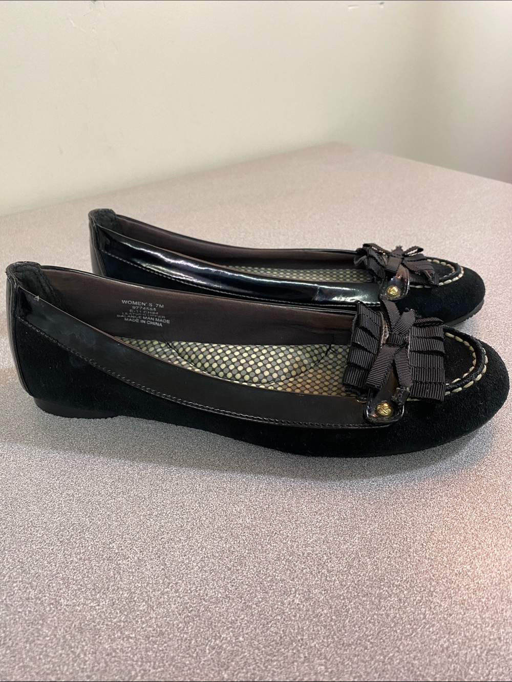 Sperry Black Bow-Trim Suede Slip-On Flats